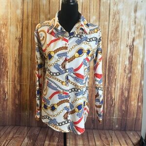 Women’s Long Sleeve Patterned Multicolor Button Down Shirt Size Medium